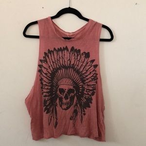 Dusty orange headdress skull muscle tee